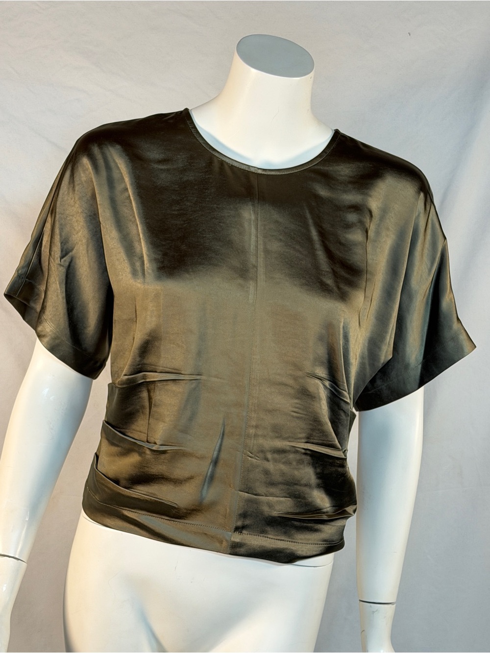 Lilla P Olive Satin Short-Sleeve Blouse - Picture 5 of 12
